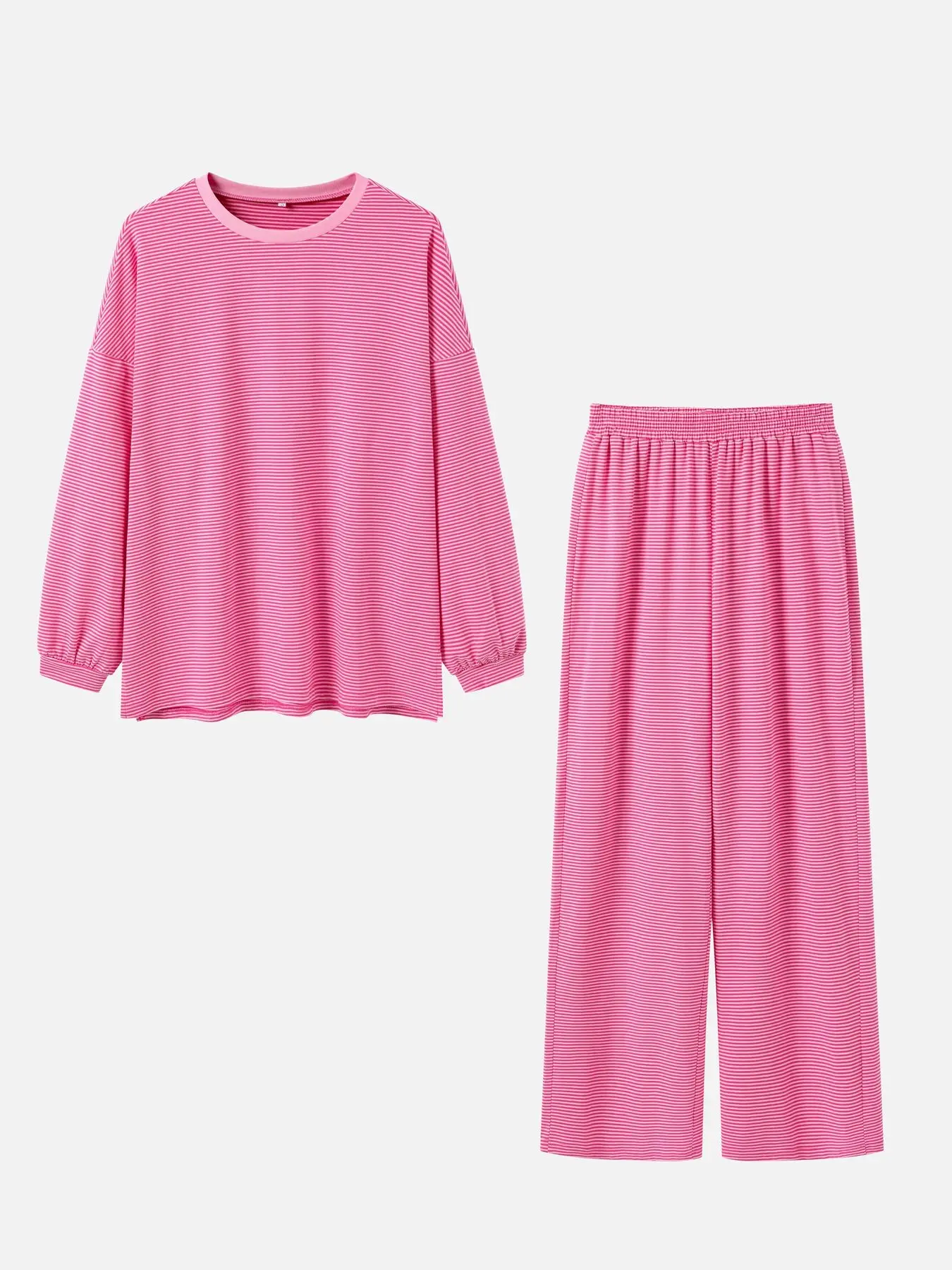 Women's Striped Lounge Set Oversized Crew Neck Top & Pants