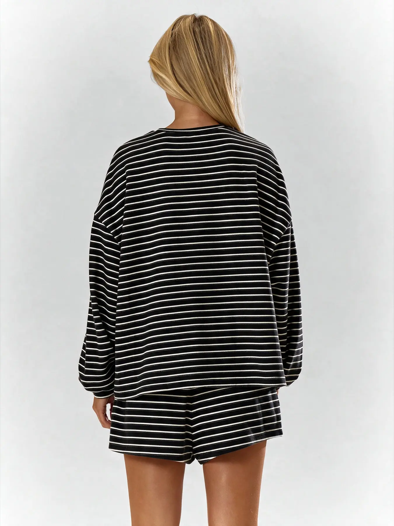 Women's Striped Lounge Set with Pocket Shorts