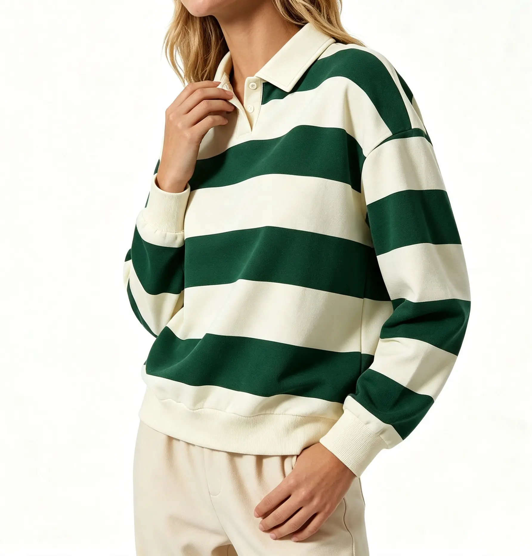 Women’s Fall New Arrival Striped Polo Sweatshirt