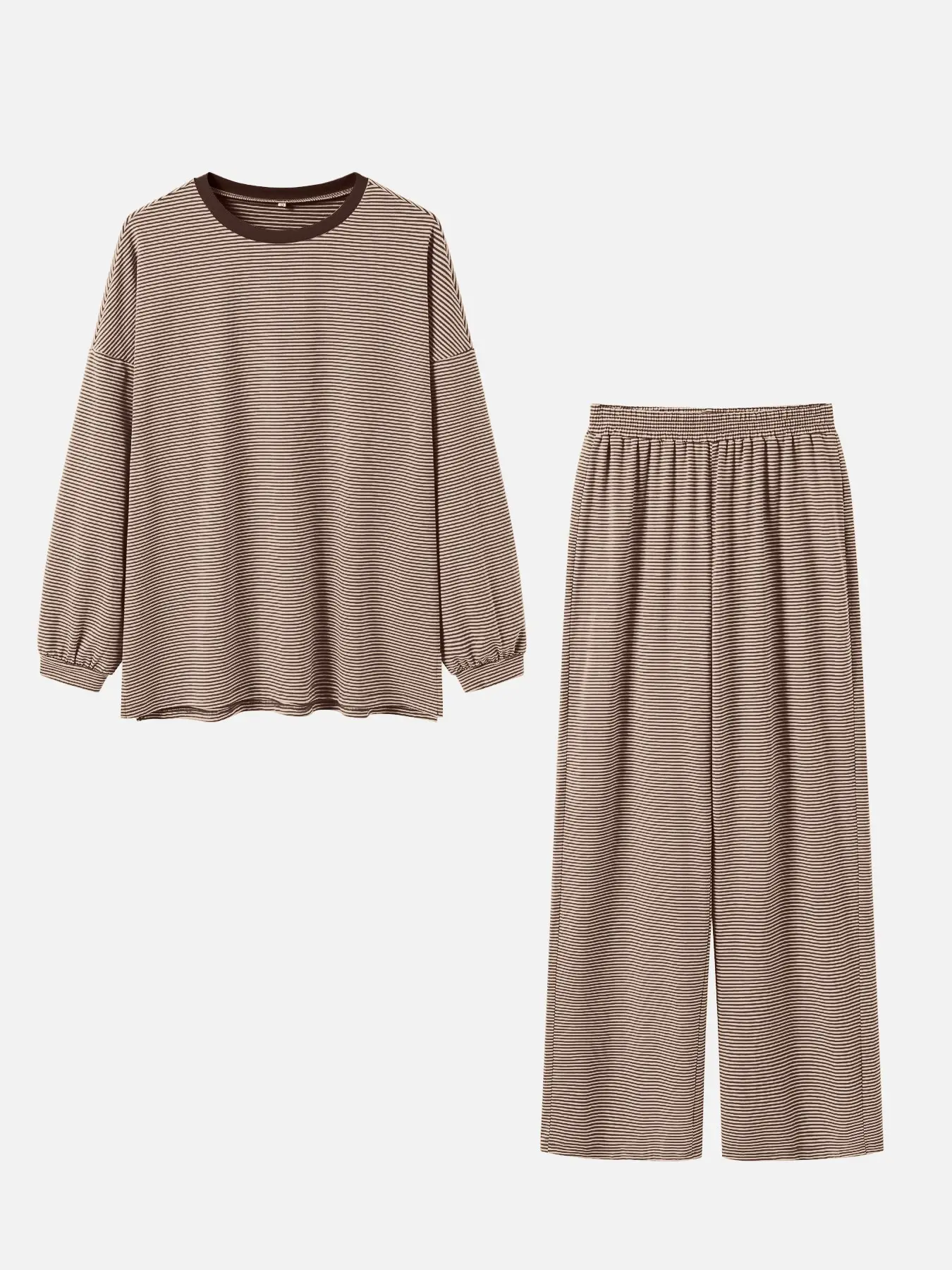 Women's Striped Lounge Set Oversized Crew Neck Top & Pants