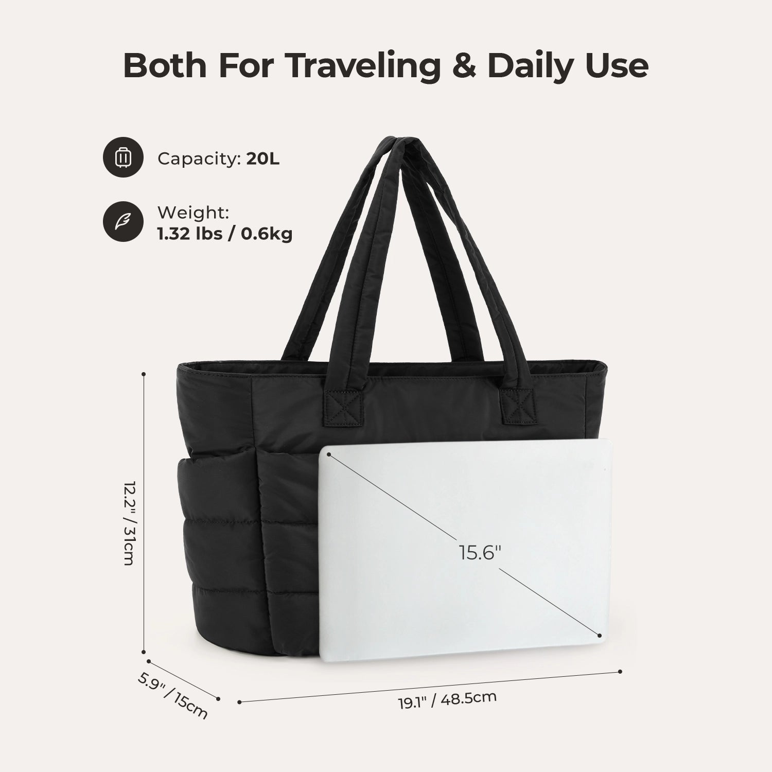 OLYRA the Bubble 20L Puffy 15.6" Laptop Work Tote