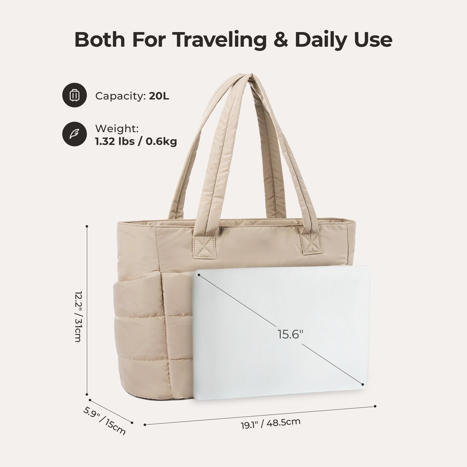 OLYRA the Bubble 20L Puffy 15.6" Laptop Work Tote