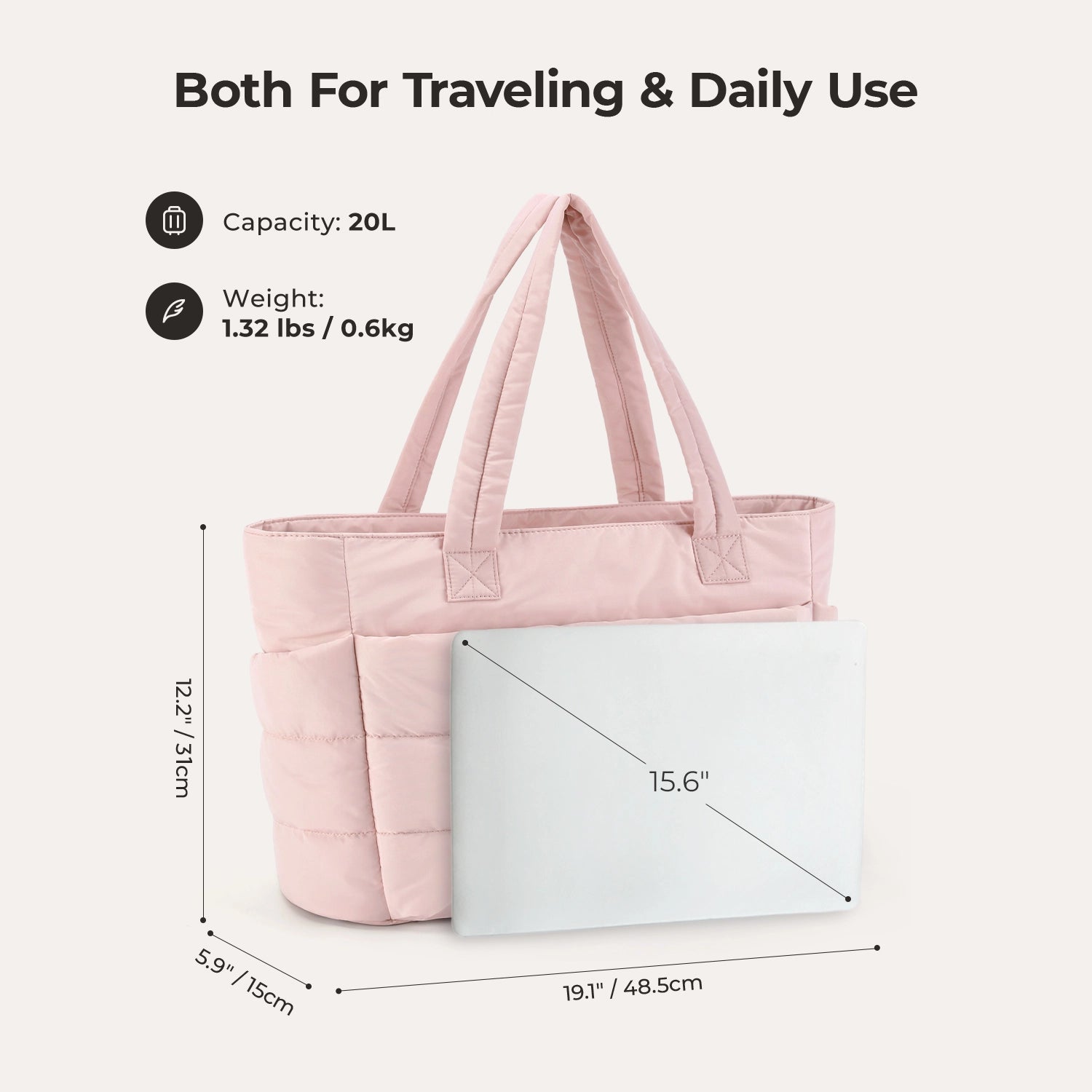 OLYRA the Bubble 20L Puffy 15.6" Laptop Work Tote