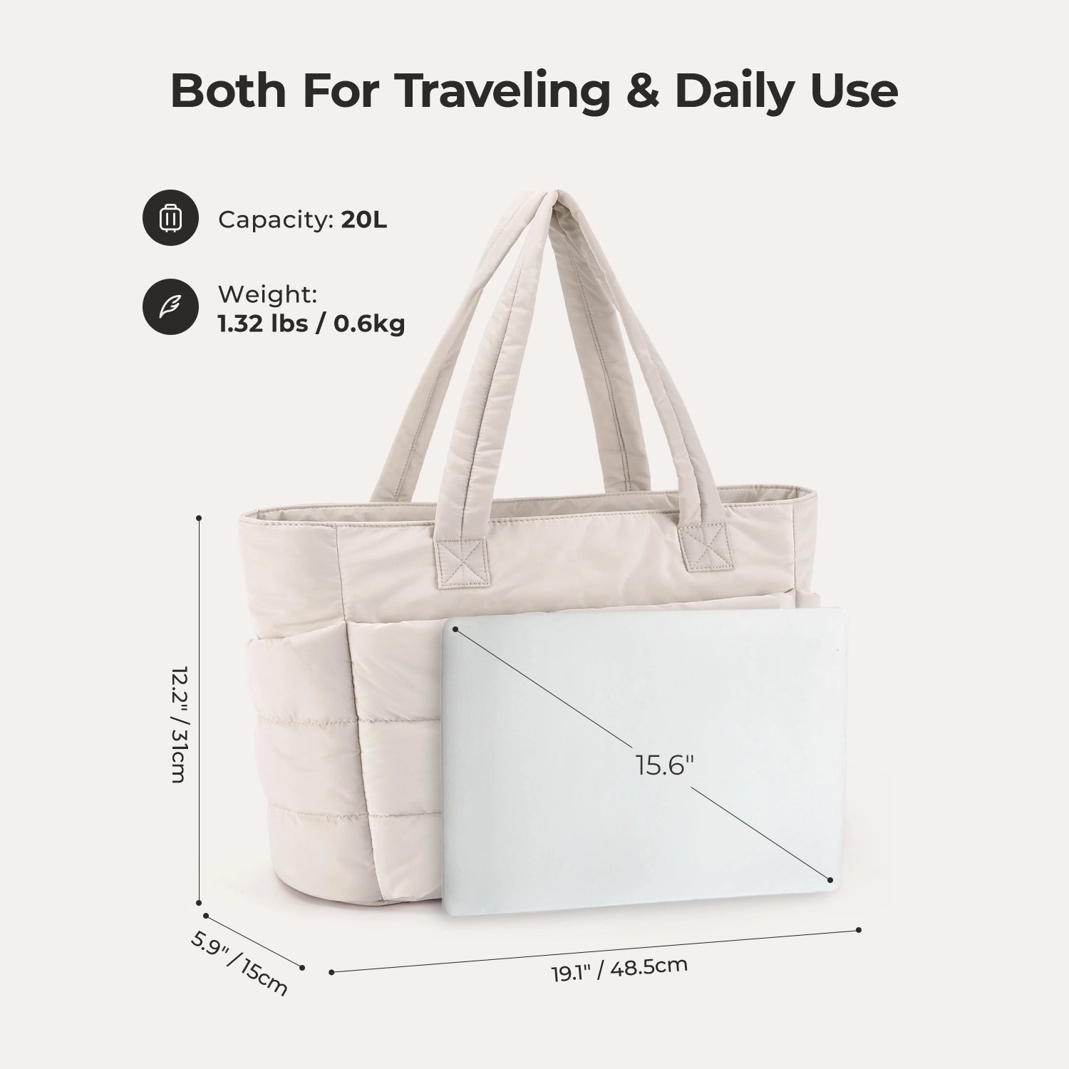 OLYRA the Bubble 20L Puffy 15.6" Laptop Work Tote