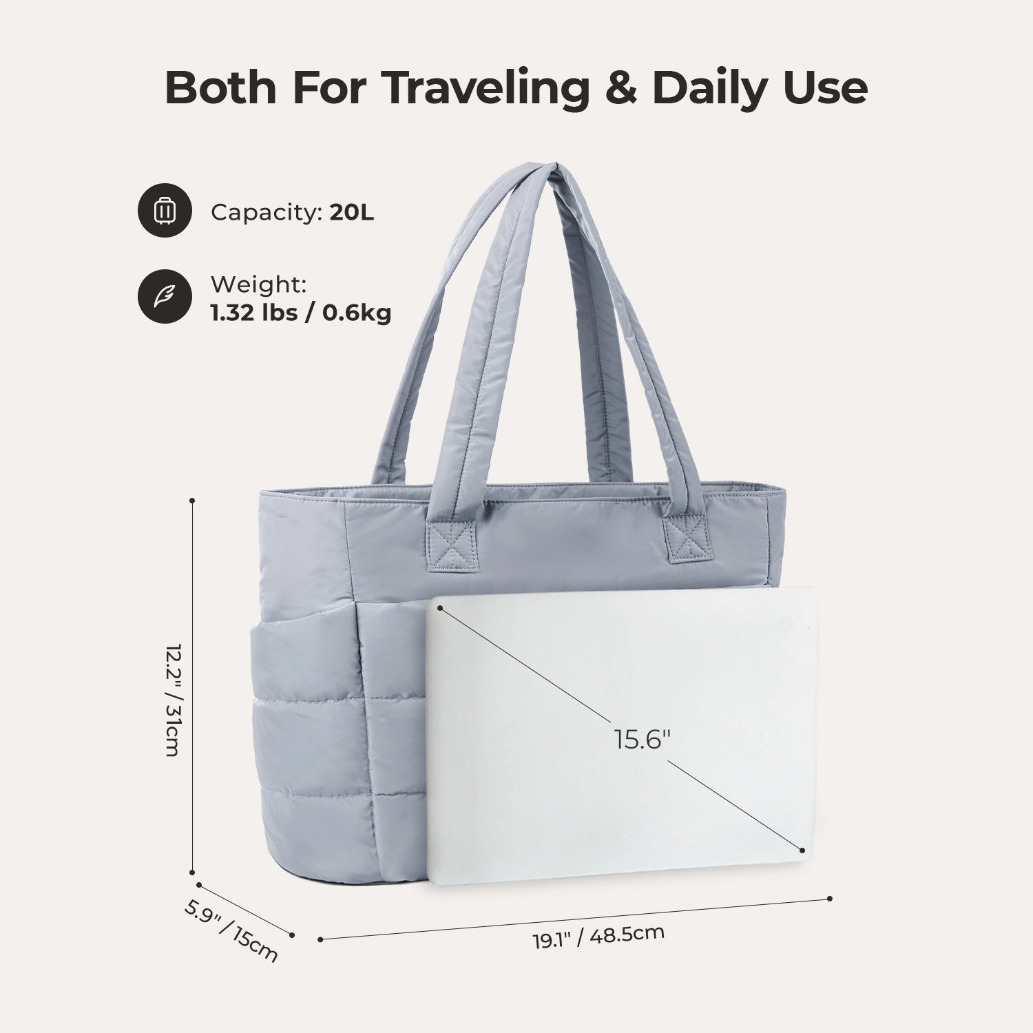 OLYRA the Bubble 20L Puffy 15.6" Laptop Work Tote