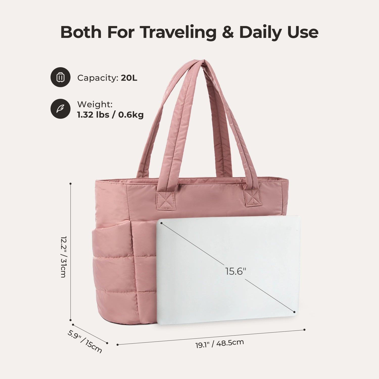OLYRA the Bubble 20L Puffy 15.6" Laptop Work Tote