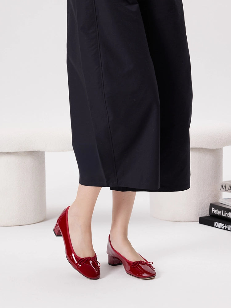OLYRA Bow-Tied Patent Leather Heels - Red