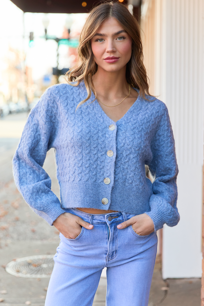 Blue V-Neck Sweater Cardigan