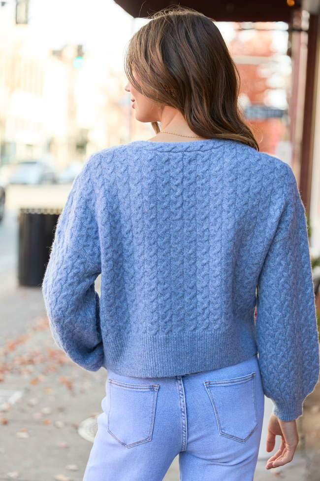 Blue V-Neck Sweater Cardigan