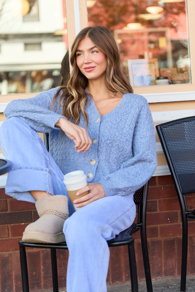 Blue V-Neck Sweater Cardigan