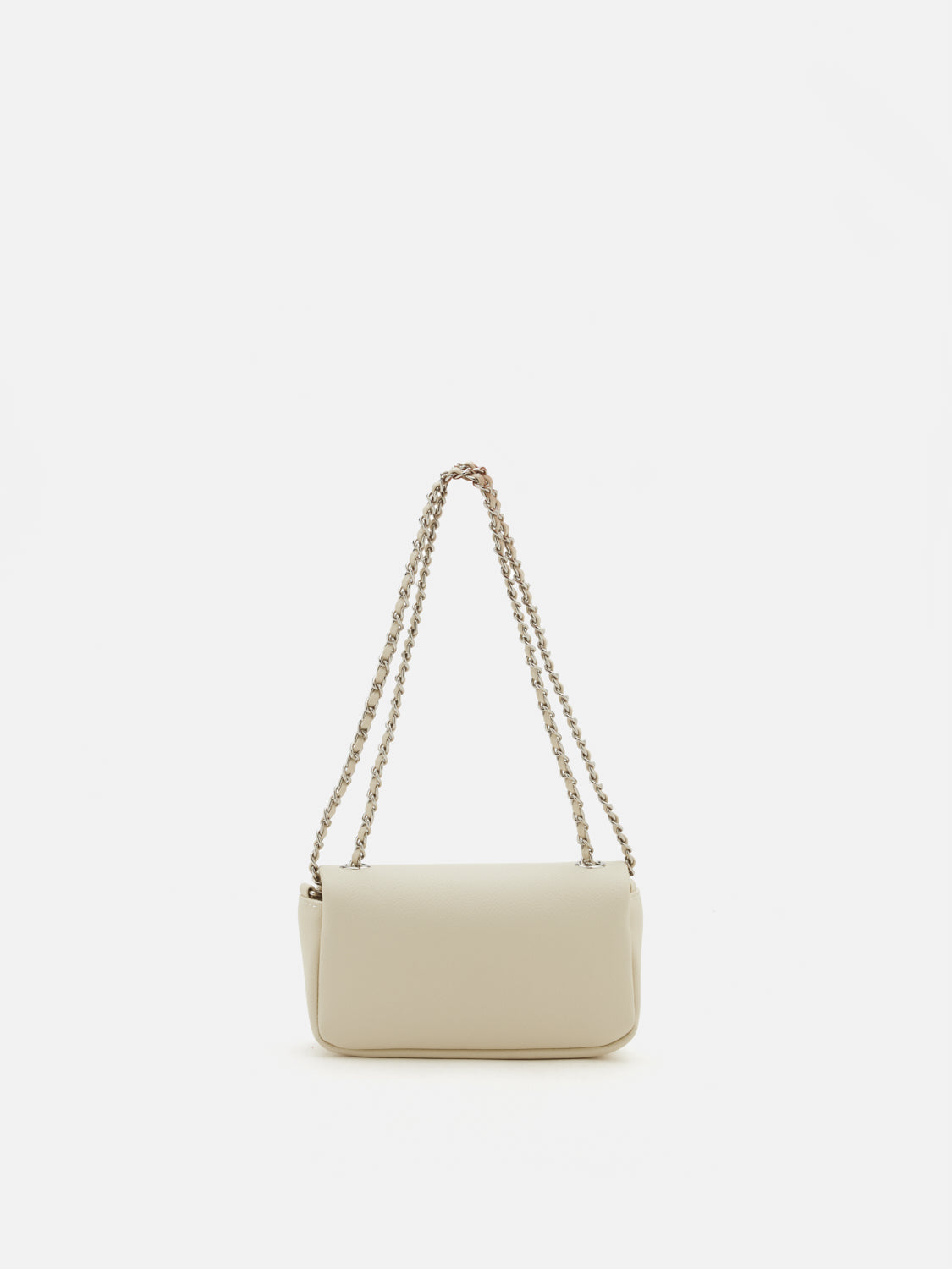 OLYRA Raffia Leather Chained Crossbody Bag - Beige