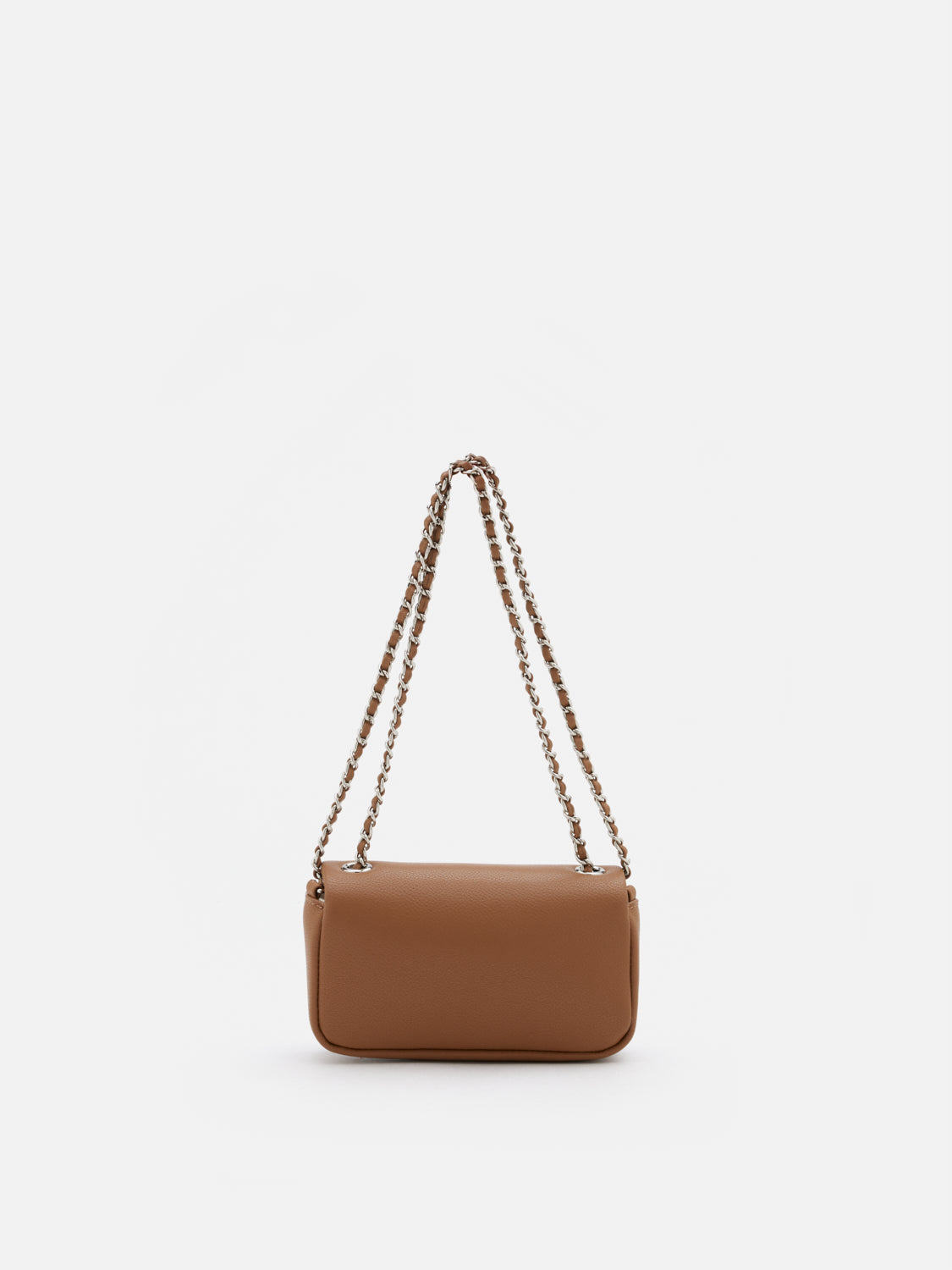 OLYRA  Raffia Leather Chained Crossbody Bag - Brown