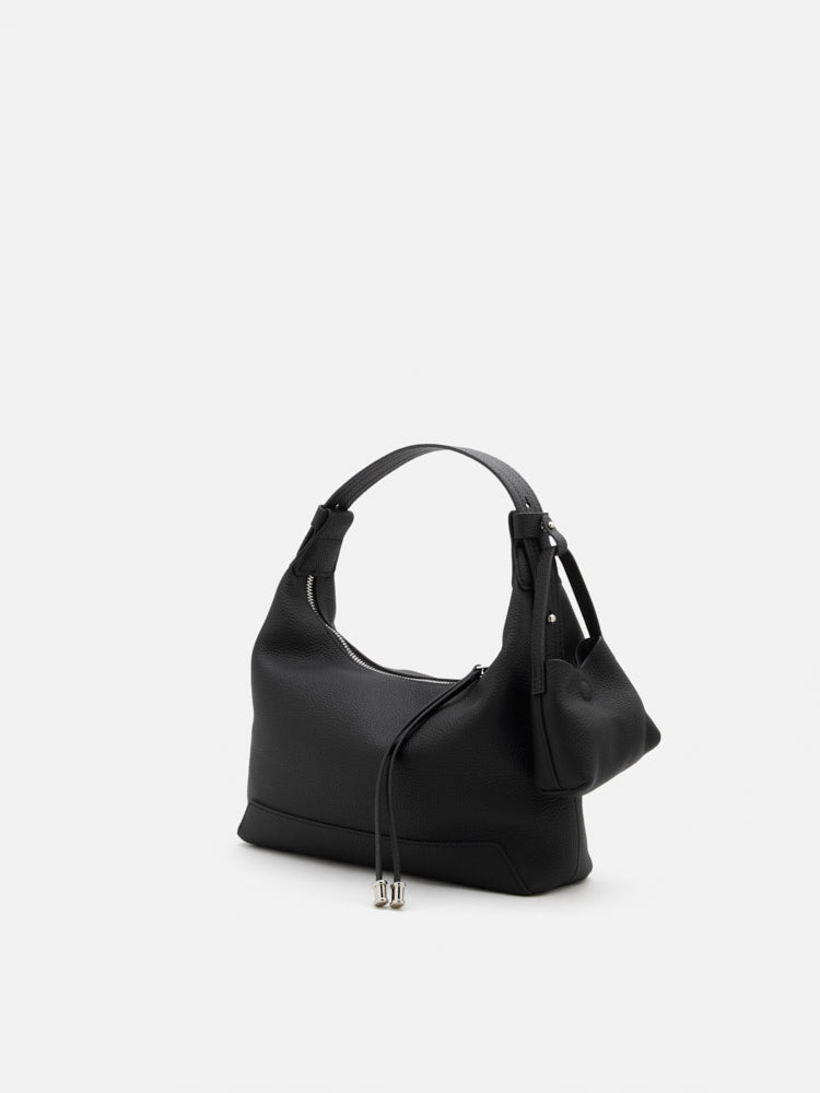 OLYRA Slouchy Leather Shoulder Bag - Black
