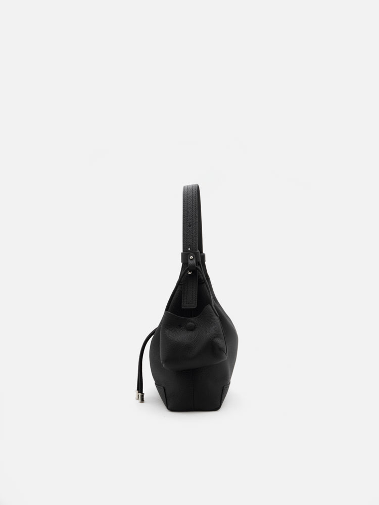 OLYRA Slouchy Leather Shoulder Bag - Black