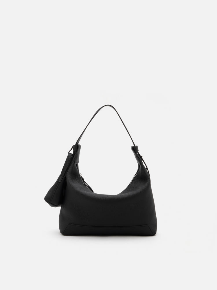 OLYRA Slouchy Leather Shoulder Bag - Black