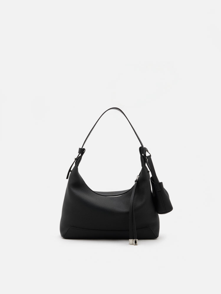OLYRA Slouchy Leather Shoulder Bag - Black
