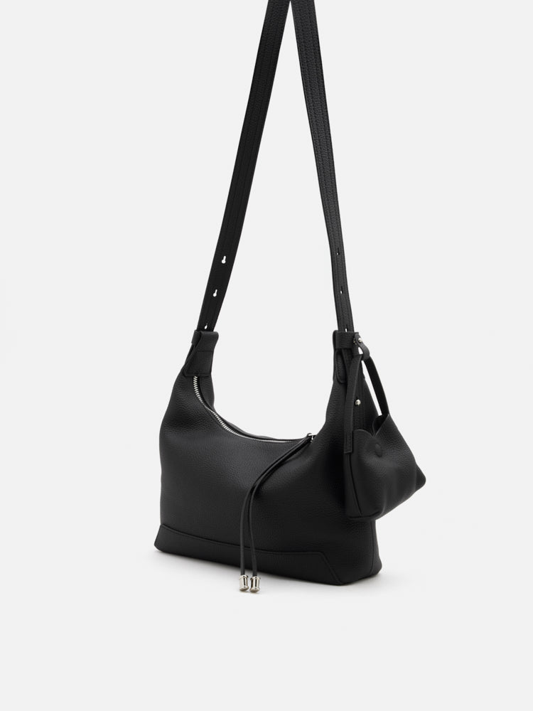 OLYRA Slouchy Leather Shoulder Bag - Black