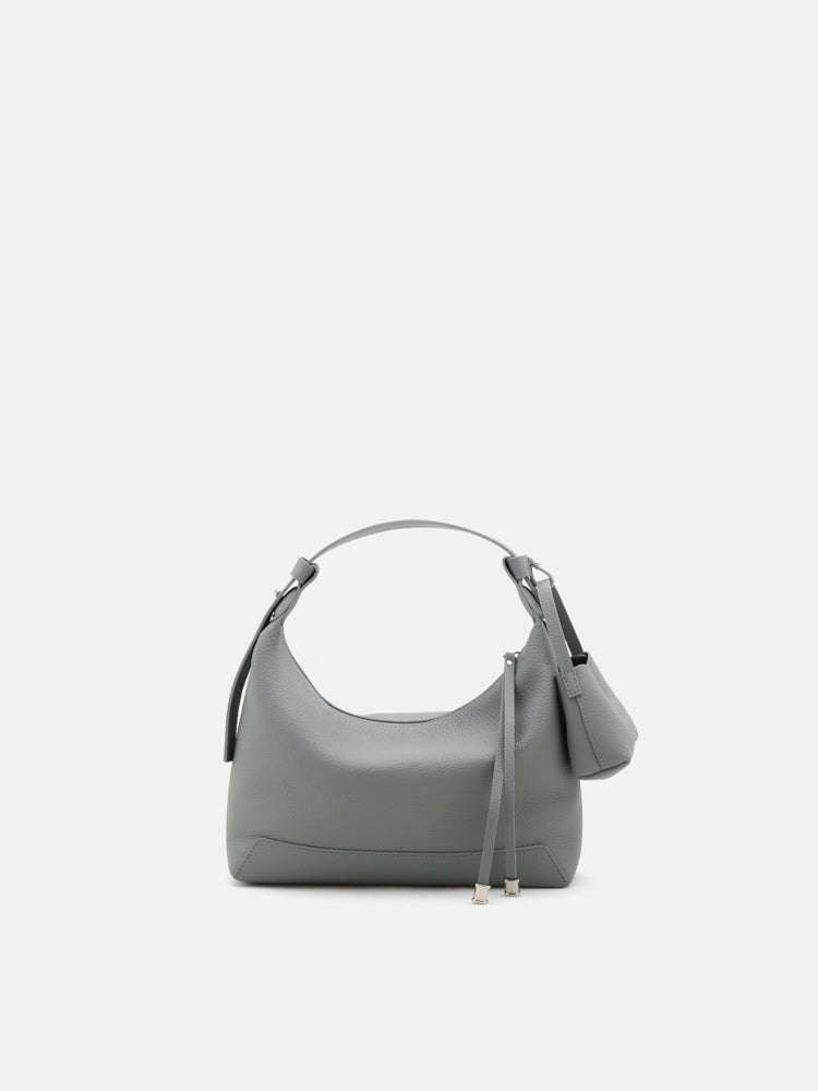 OLYRA Slouchy Leather Shoulder Bag - Grey