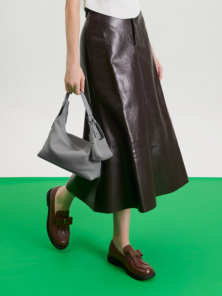 OLYRA Slouchy Leather Shoulder Bag - Grey