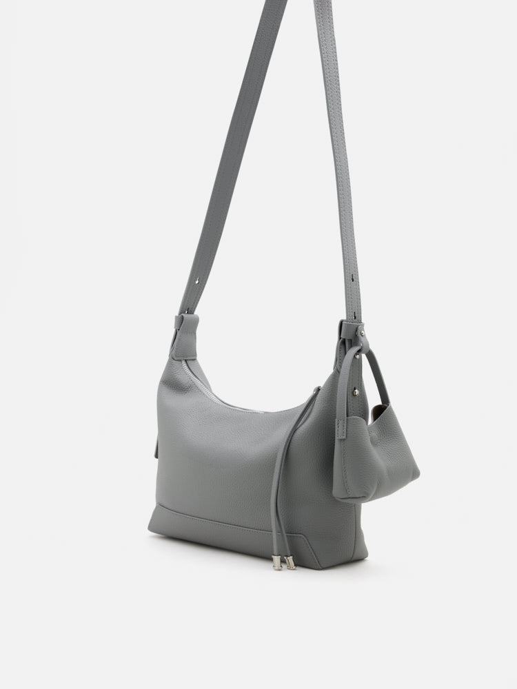 OLYRA Slouchy Leather Shoulder Bag - Grey