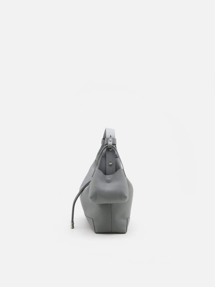 OLYRA Slouchy Leather Shoulder Bag - Grey