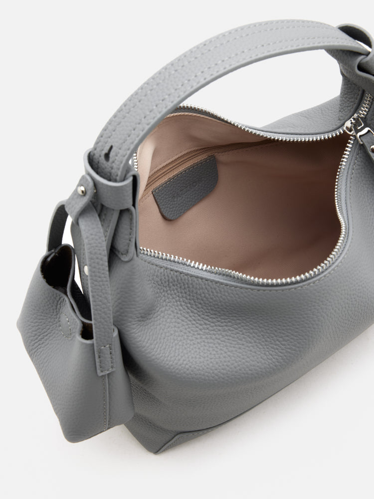 OLYRA Slouchy Leather Shoulder Bag - Grey