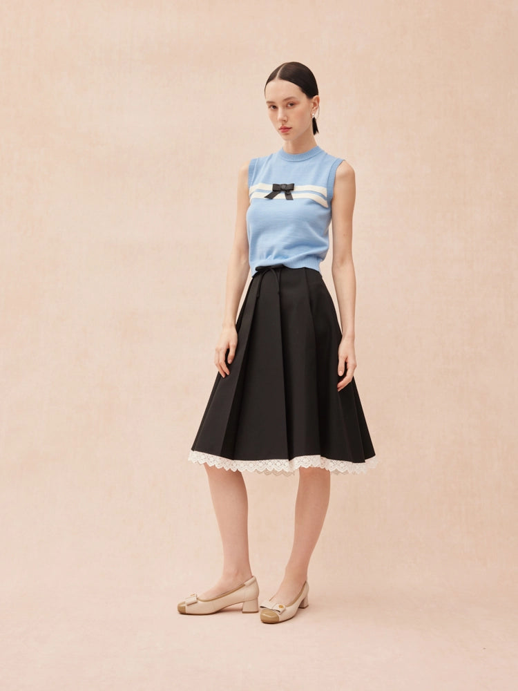 OLYRA Leather Bow Low Block Heels - Almond