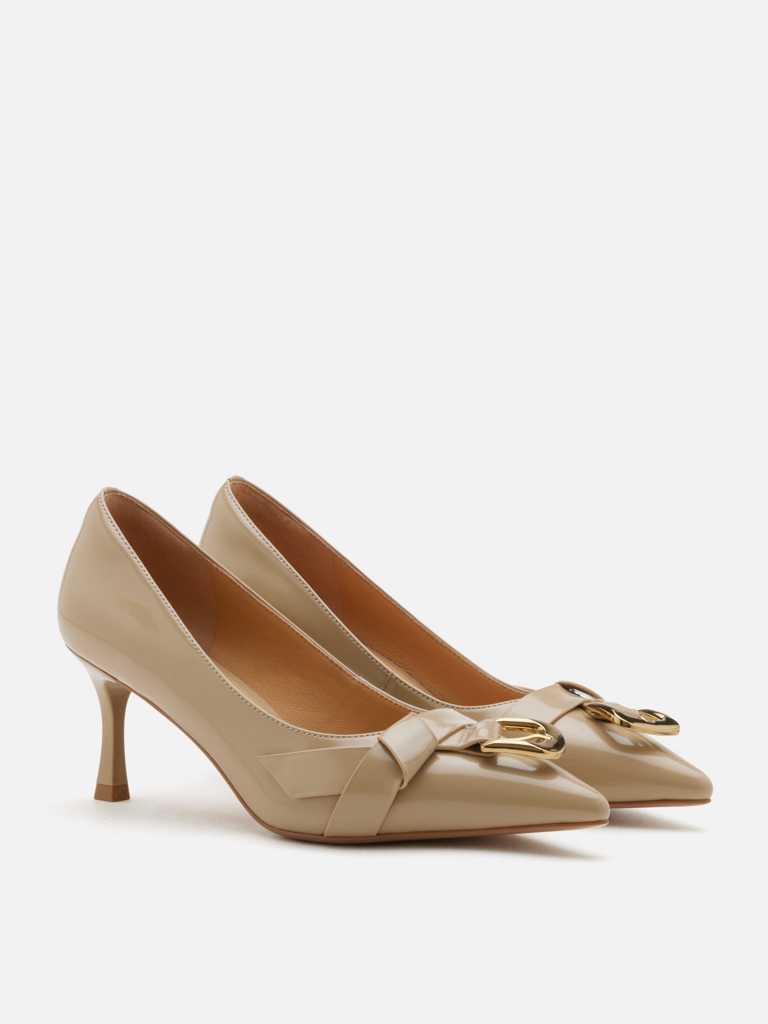 OLYRA Buckle-Accent Pointed Toe Heels - Almond