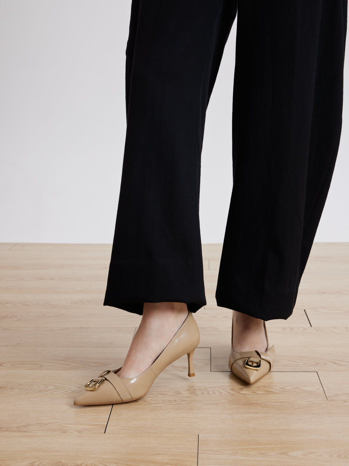 OLYRA Buckle-Accent Pointed Toe Heels - Almond