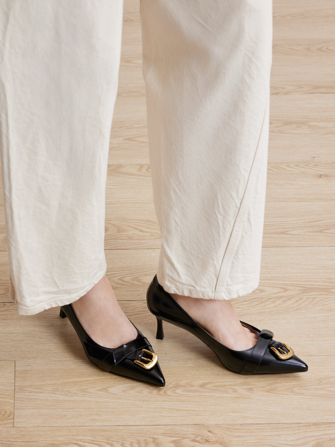 OLYRA Buckle-Accent Pointed Toe Heels - Black