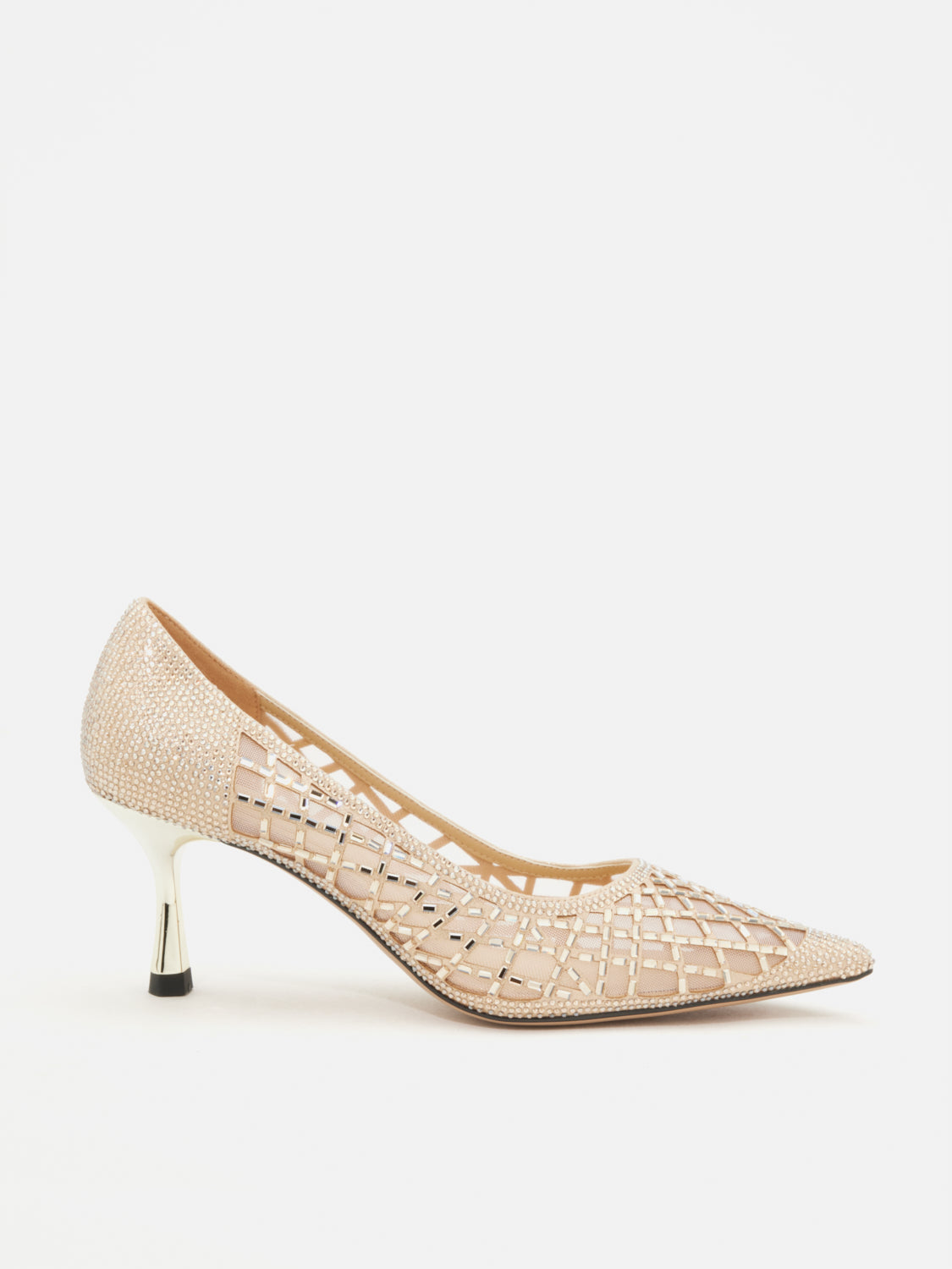 OLYRA Crystal Embellished Perforated Pointed Toe Heels - Gold