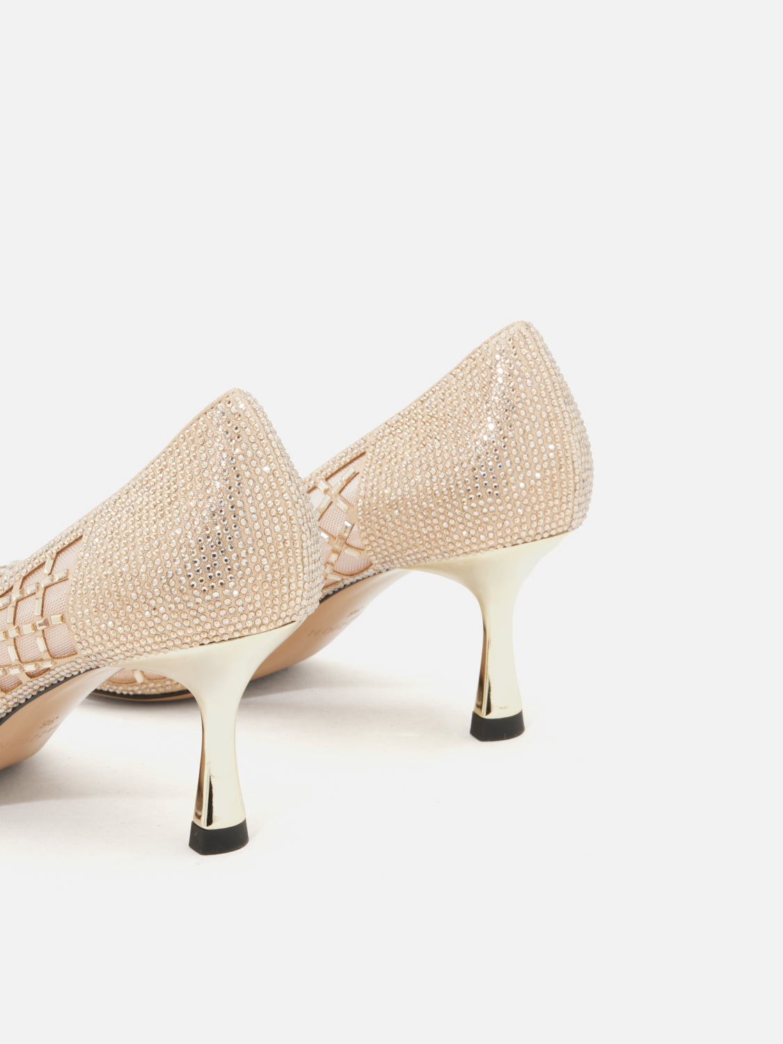OLYRA Crystal Embellished Perforated Pointed Toe Heels - Gold