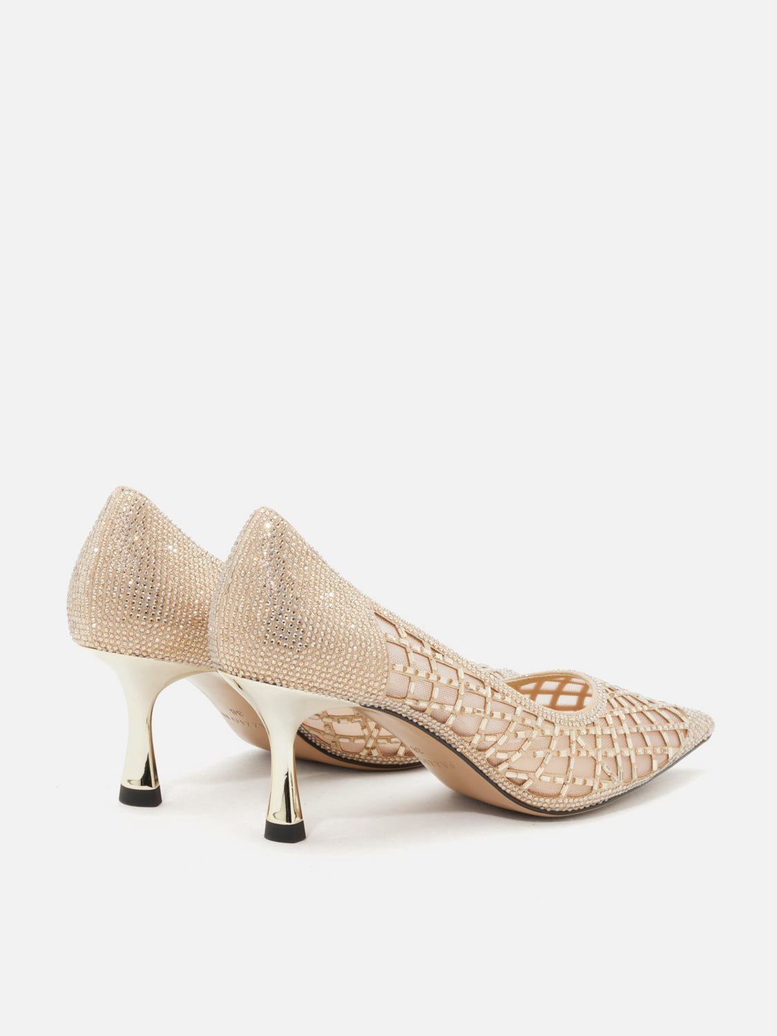 OLYRA Crystal Embellished Perforated Pointed Toe Heels - Gold