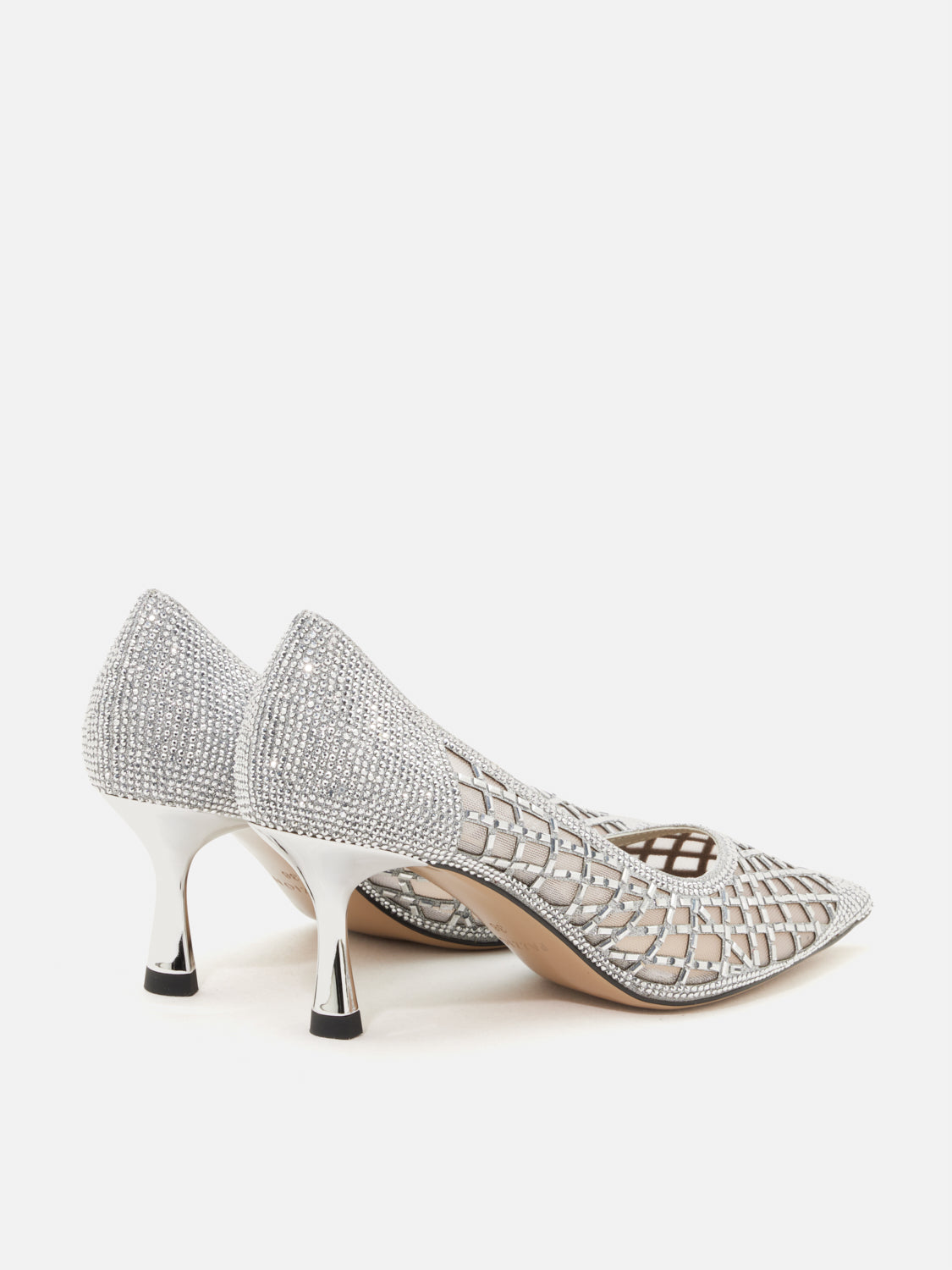 OLYRA Crystal Embellished Perforated Pointed Toe Heels - Silver