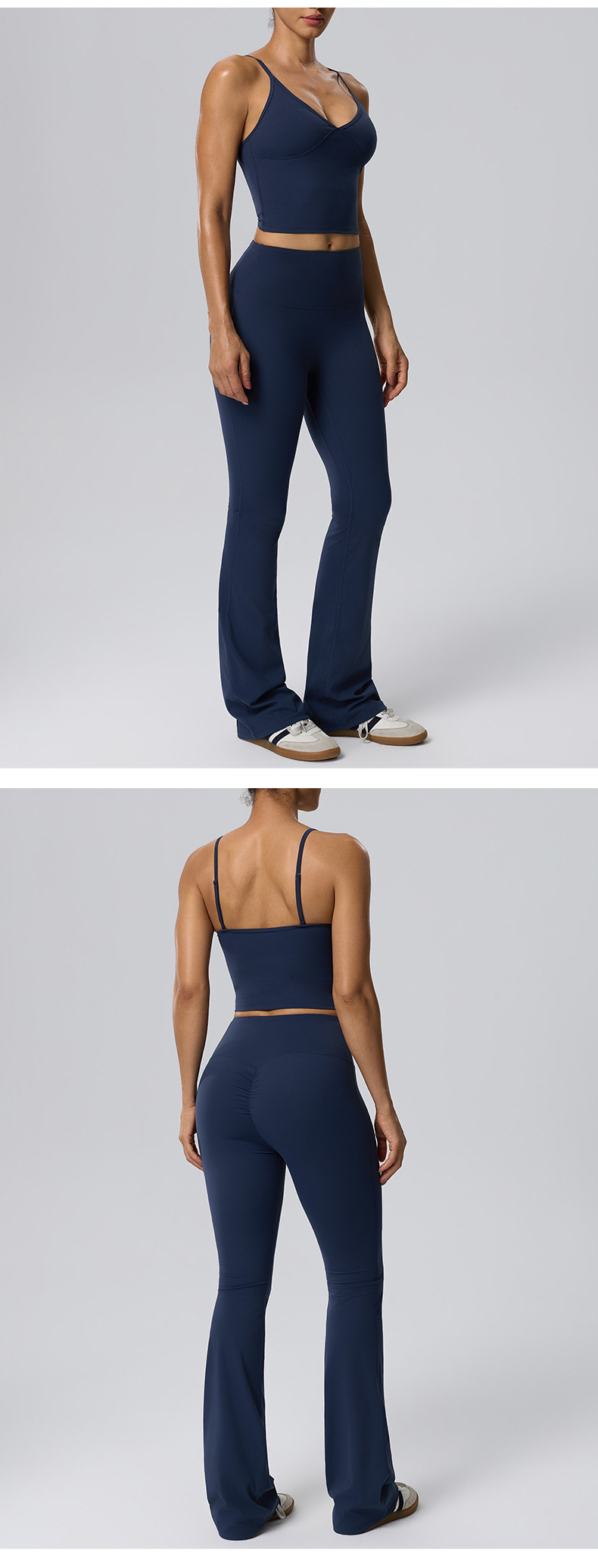 Women’s 3-Piece Yoga Set – Barely-There Double-Layer Tank, Flared Trousers & Long-Sleeve Jacket for Fitness, Casual Wear, Travel & Camping