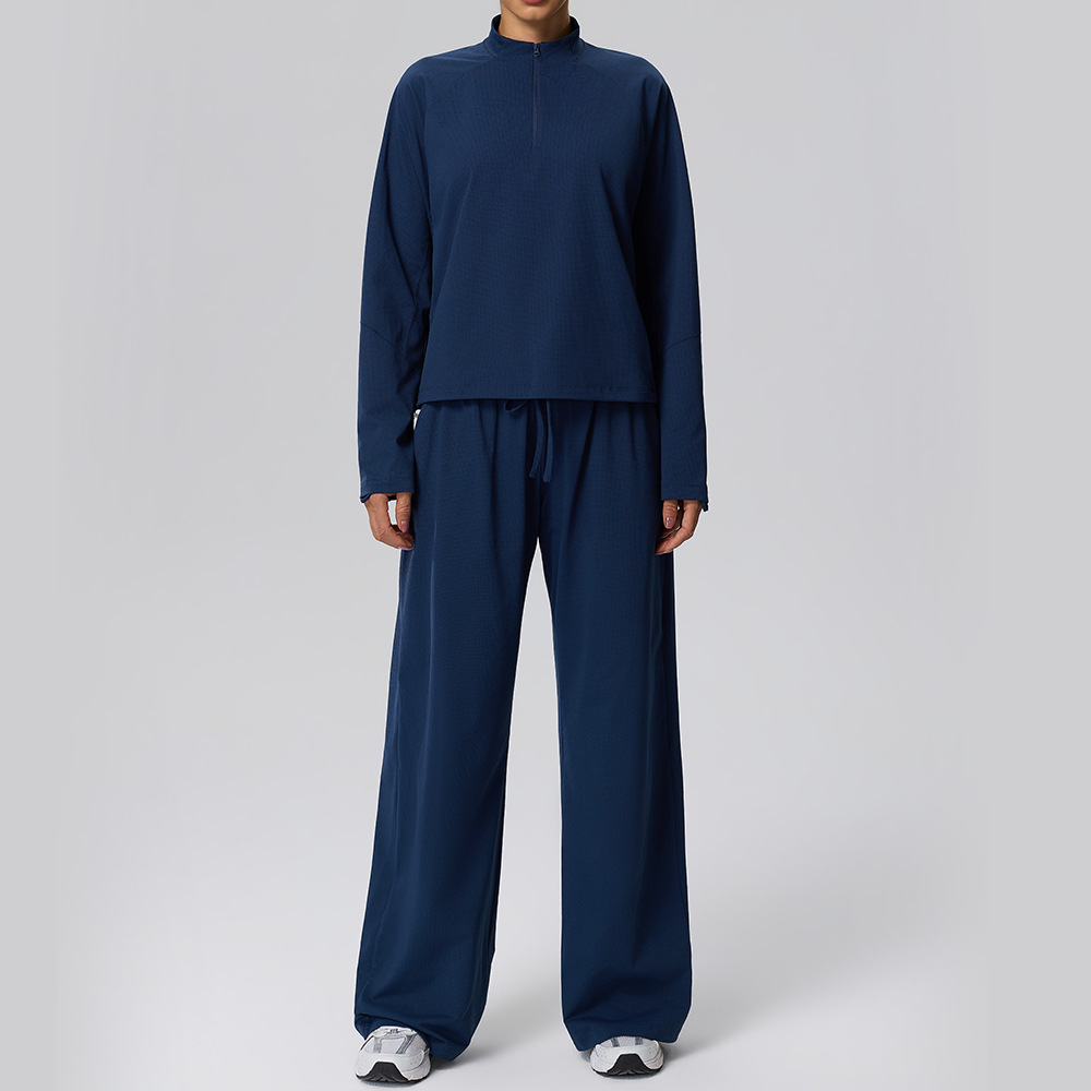 Women’s Waffle Knit Two-Piece Tracksuit Set – Lightweight & Breathable Long Sleeve Top and Trousers for Autumn/Winter, Casual Wear, Travel & Camping