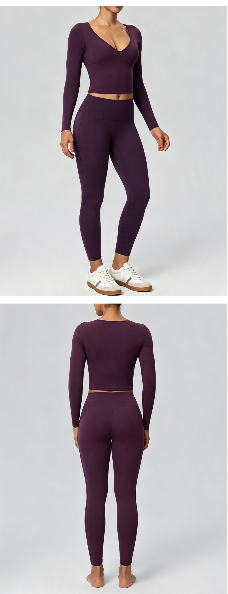 Women’s Two-Piece Sports Set – Soft Double-Layer V-Neck Top & Slim-Fit Leggings for Fitness, Casual & Outdoor Wear