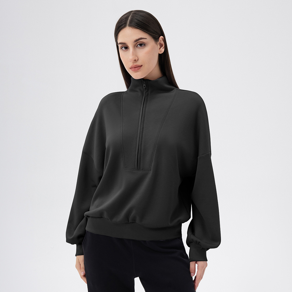 Women’s Autumn/Winter Mock Neck Sweatshirt – Loose Fit Modal Top for Yoga, Running, Casual & Outdoor Wear