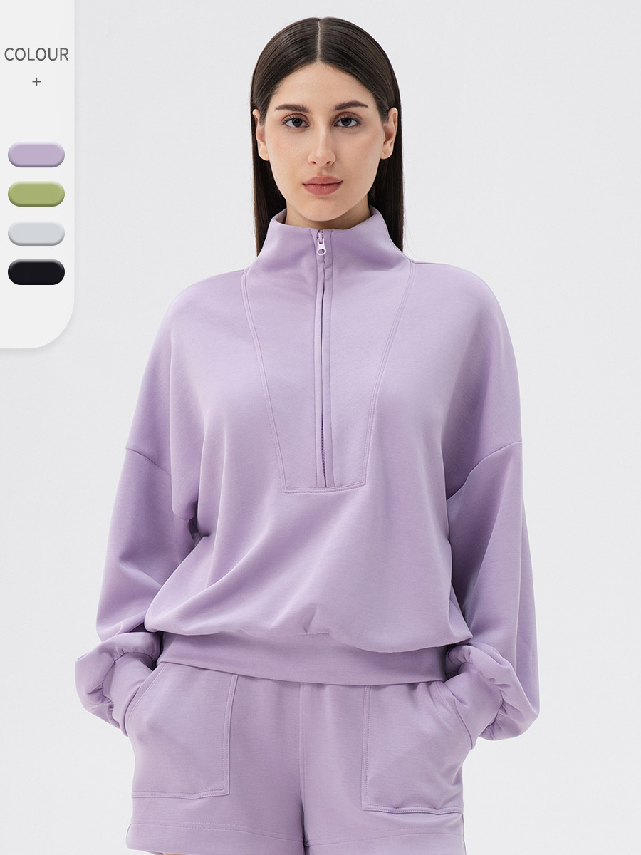 Women’s Autumn/Winter Mock Neck Sweatshirt – Loose Fit Modal Top for Yoga, Running, Casual & Outdoor Wear