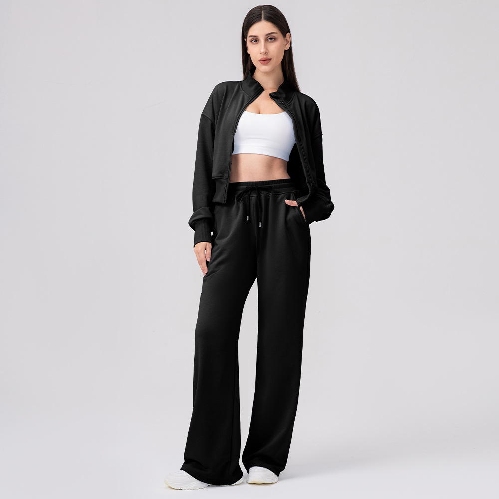 Women’s Autumn/Winter Two-Piece Tracksuit Set – Zip-Up Sweatshirt & Wide-Leg Trousers for Outdoor, Running, Casual Wear, Travel & Camping