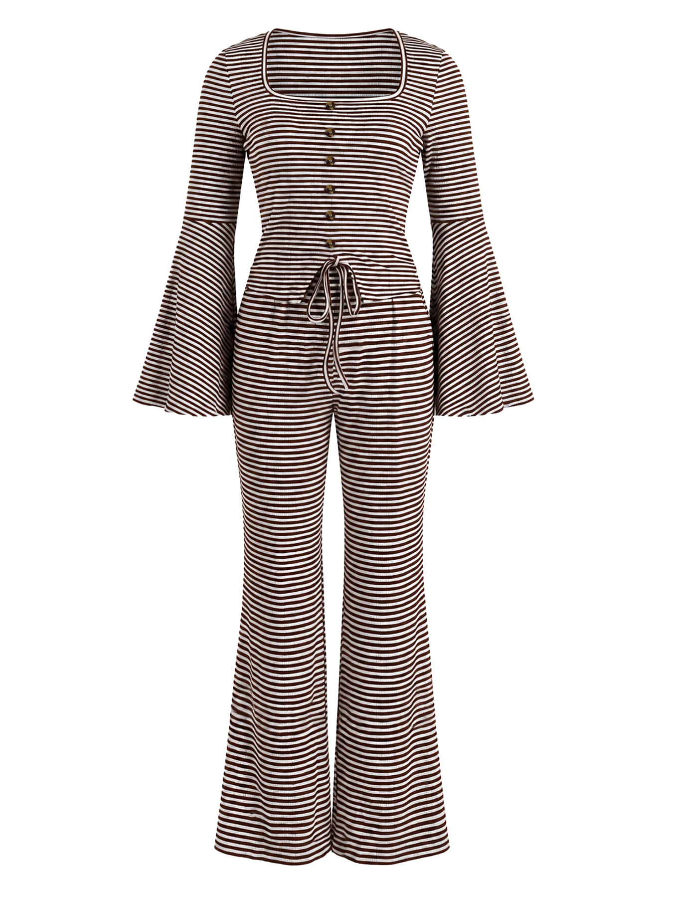 Women’s Autumn Striped Knit Two-Piece Set – Single-Breasted Cardigan & Trousers