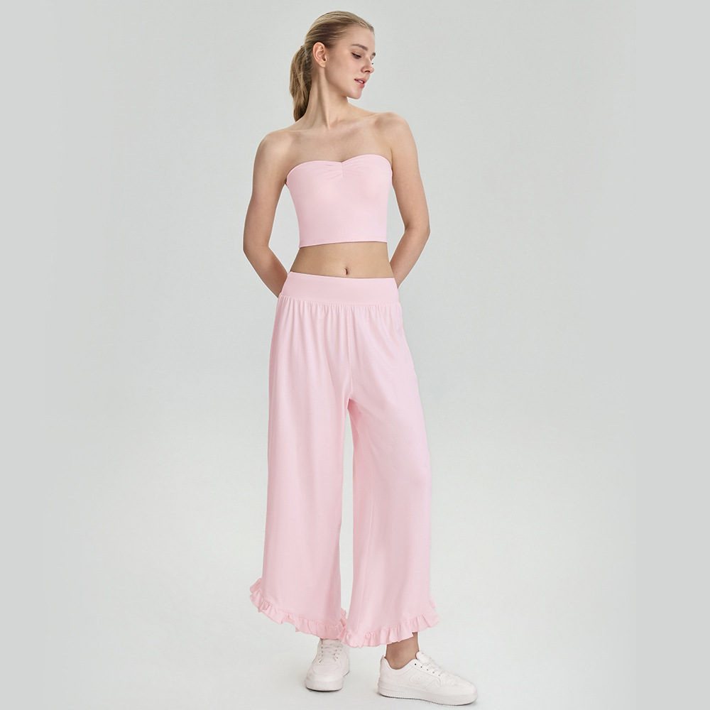 Women’s Two-Piece Sports Set – Non-Slip Bandeau Tank Top & Loose Wide-Leg Trousers for Casual, Fitness, Travel & Camping