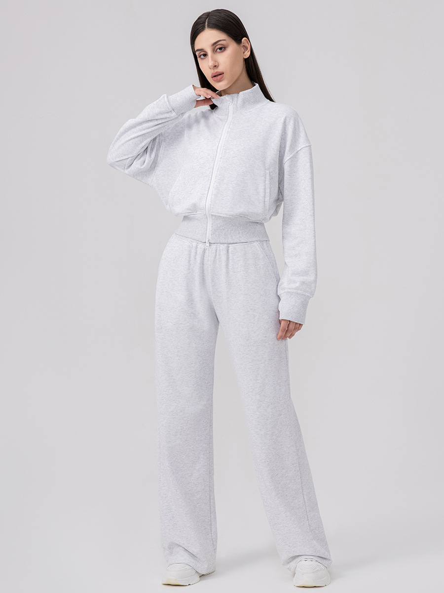 Women’s Autumn/Winter Two-Piece Tracksuit Set – Zip-Up Sweatshirt & Wide-Leg Trousers for Outdoor, Running, Casual Wear, Travel & Camping