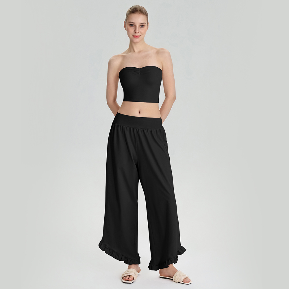 Women’s Two-Piece Sports Set – Non-Slip Bandeau Tank Top & Loose Wide-Leg Trousers for Casual, Fitness, Travel & Camping