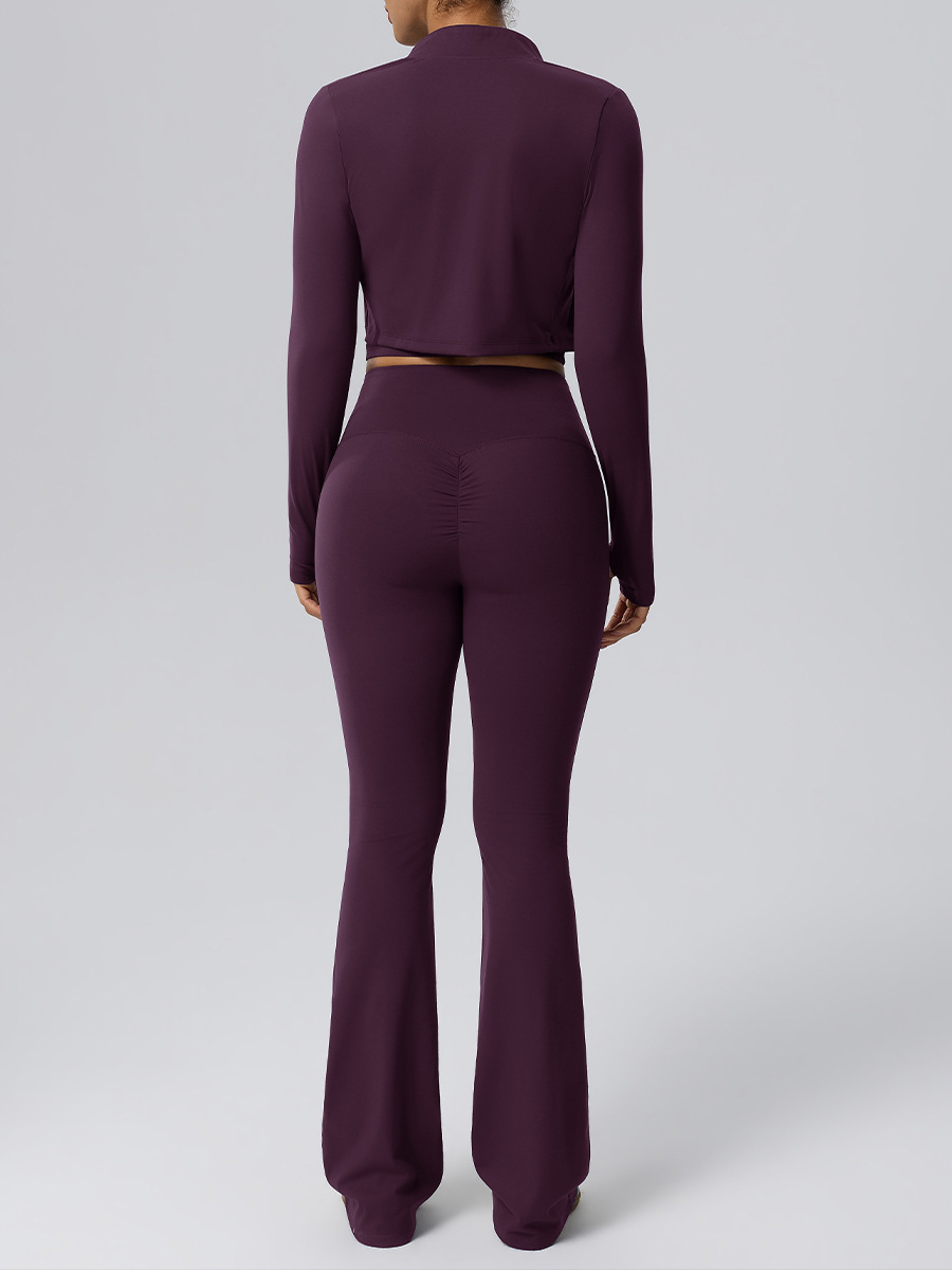 Women’s 3-Piece Yoga Set – Barely-There Double-Layer Tank, Flared Trousers & Long-Sleeve Jacket for Fitness, Casual Wear, Travel & Camping