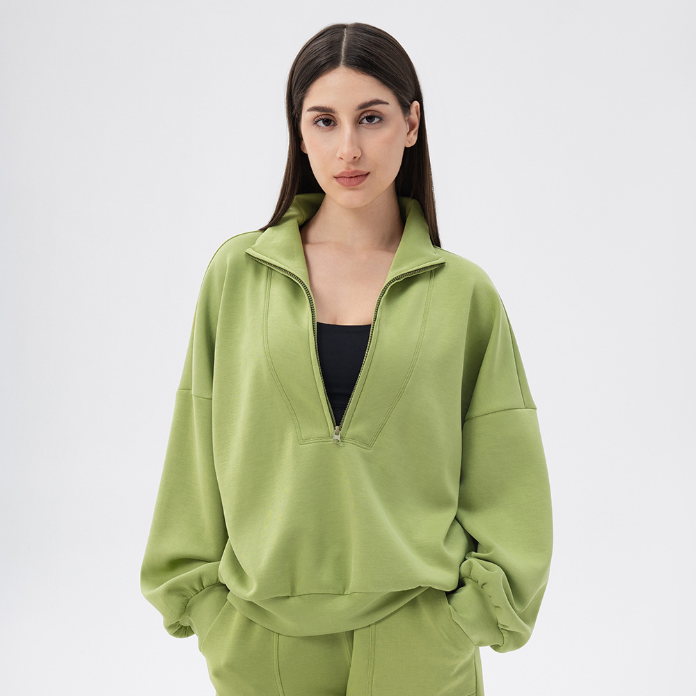 Women’s Autumn/Winter Mock Neck Sweatshirt – Loose Fit Modal Top for Yoga, Running, Casual & Outdoor Wear