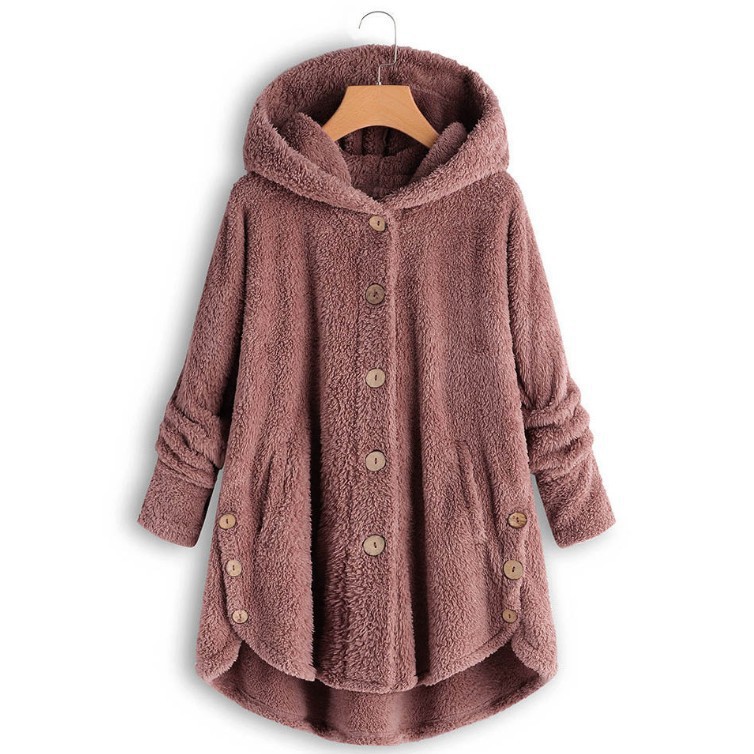 Women's 2026 Winter European-American Plush Round Neck Coats - Thick, Warm, Breathable, Irregular Solid Color Button Sports Outerwear, Female Casual Athletic Outdoor Wear Top