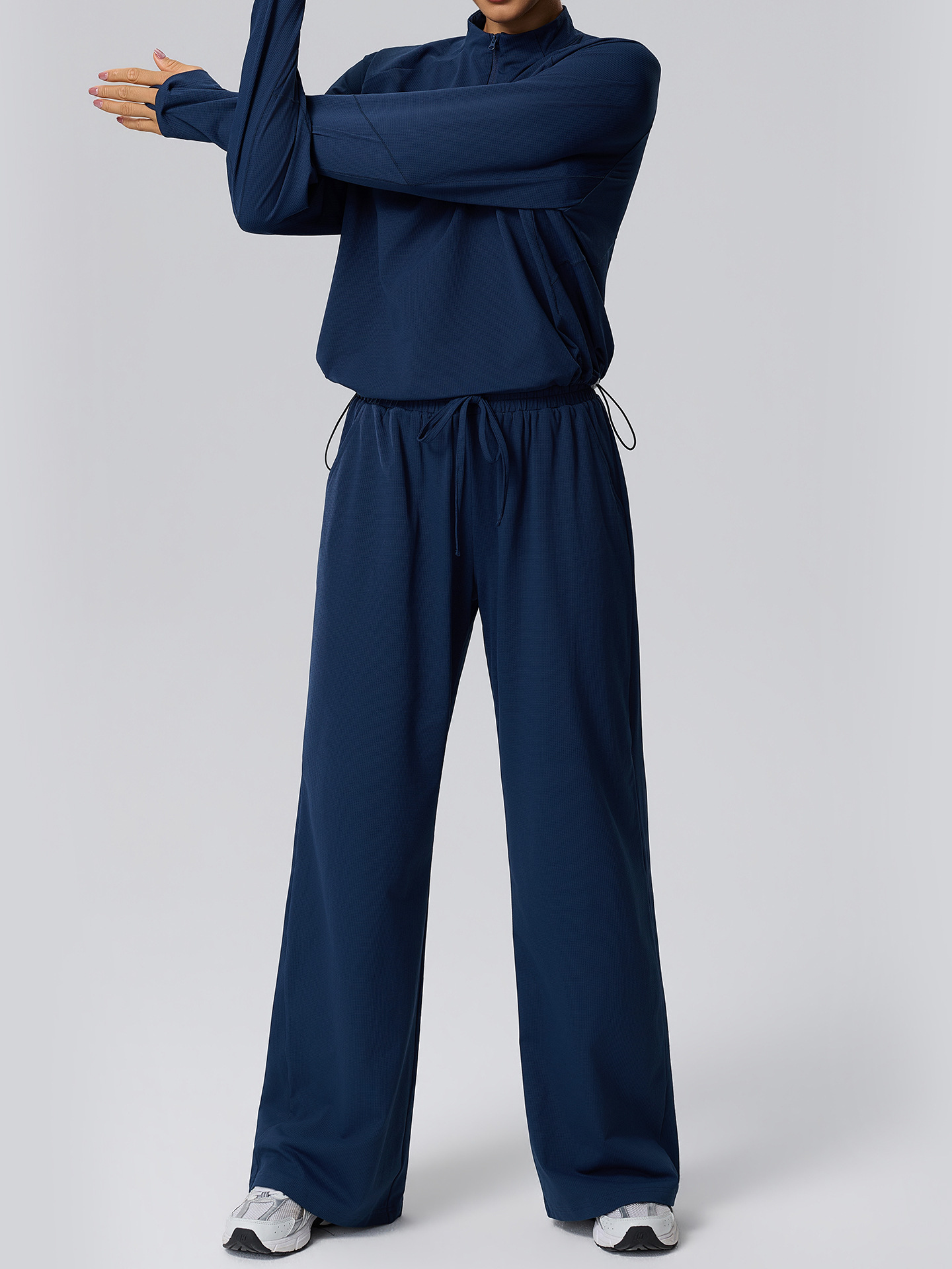 Women’s Waffle Knit Two-Piece Tracksuit Set – Lightweight & Breathable Long Sleeve Top and Trousers for Autumn/Winter, Casual Wear, Travel & Camping