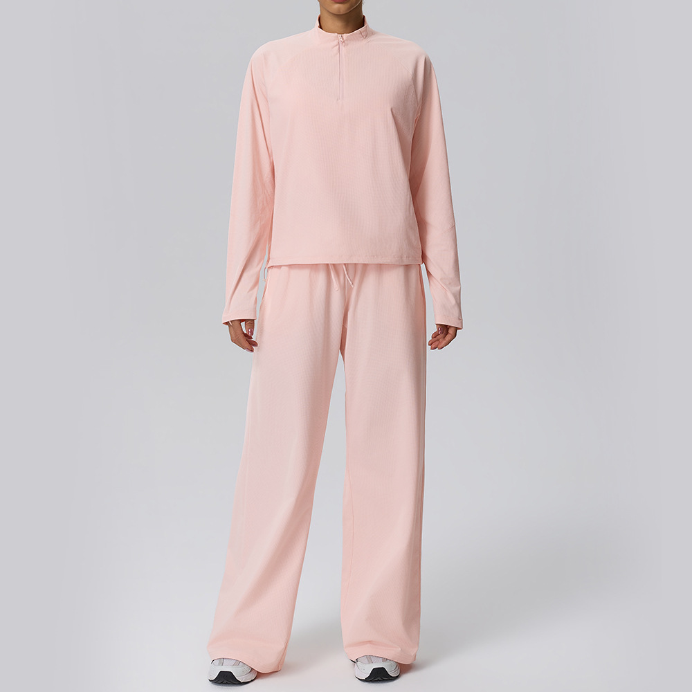 Women’s Waffle Knit Two-Piece Tracksuit Set – Lightweight & Breathable Long Sleeve Top and Trousers for Autumn/Winter, Casual Wear, Travel & Camping