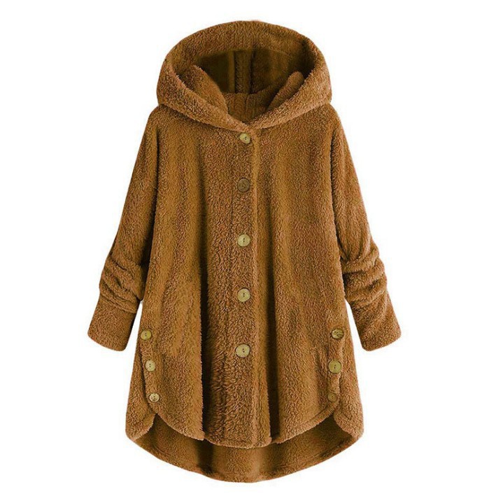 Women's 2026 Winter European-American Plush Round Neck Coats - Thick, Warm, Breathable, Irregular Solid Color Button Sports Outerwear, Female Casual Athletic Outdoor Wear Top